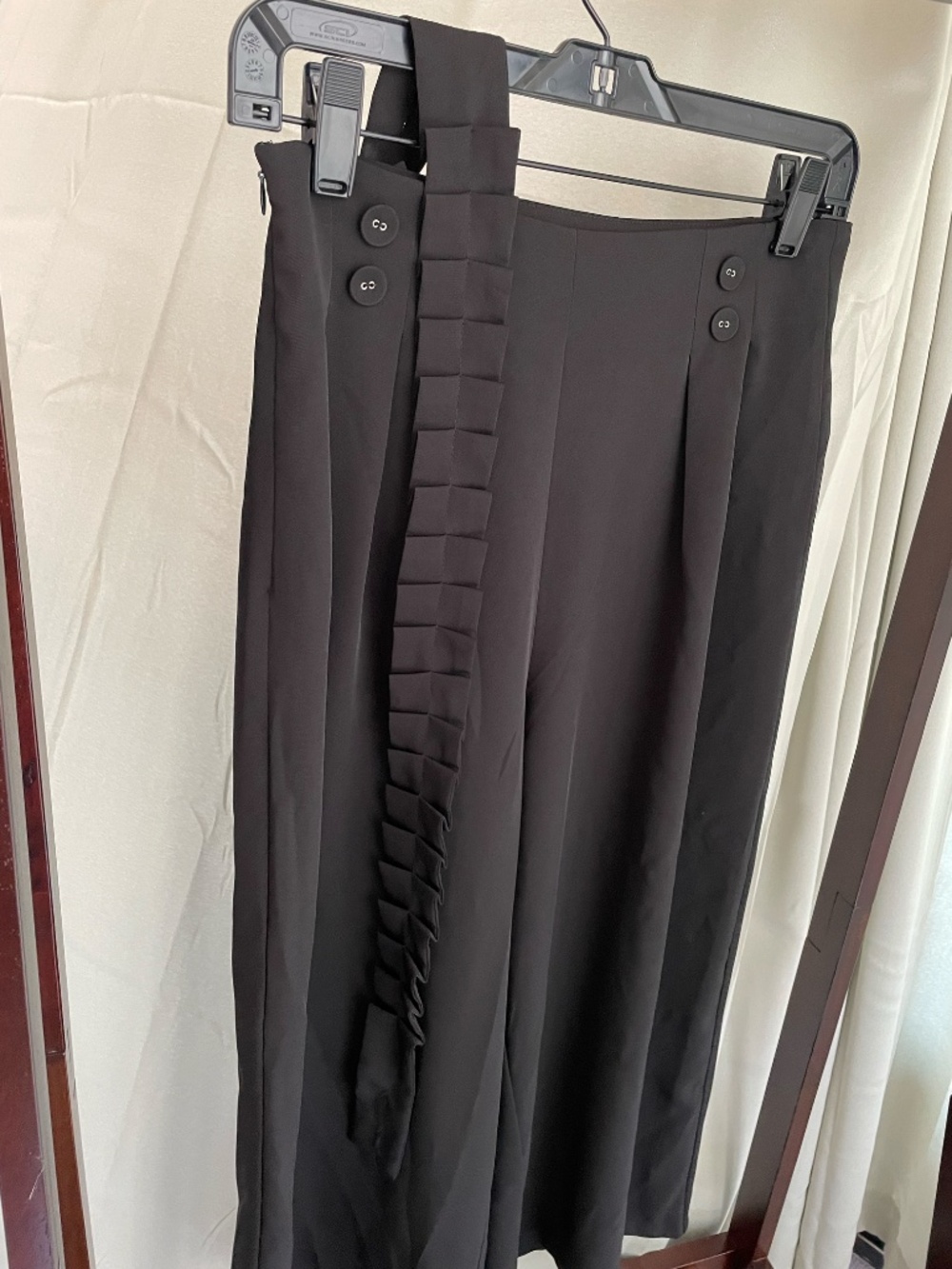 Designer High-Waist Wide-Leg Suspender Trousers Pleated Strap Architectural Brow - Picture 5 of 8